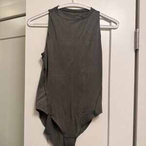 Lululemon Wundermost Ultra-Soft Nulu High-Neck Sleeveless Bodysuit in Army Green